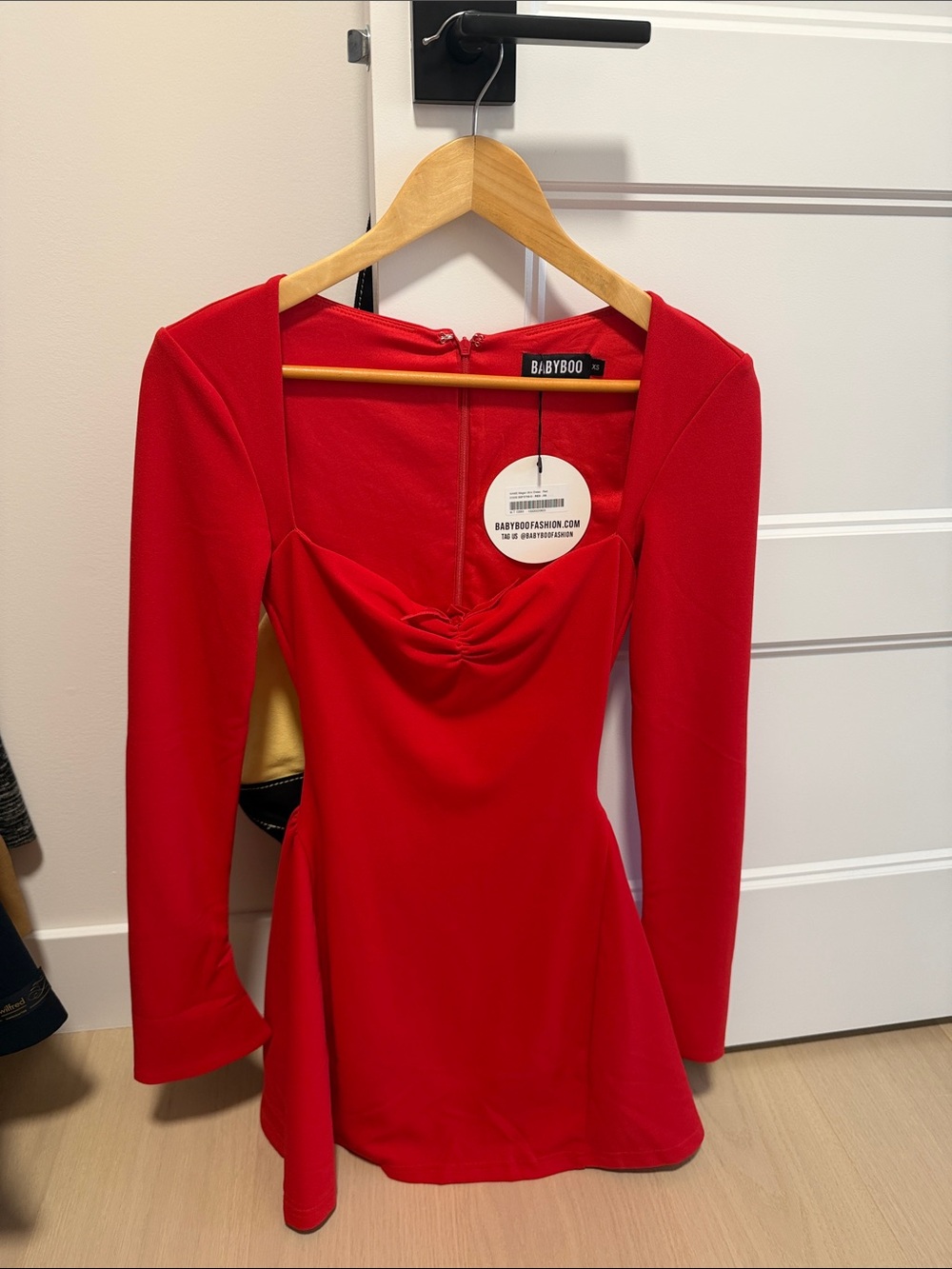 Babyboo Red Long-Sleeve Mini Dress with Sweetheart Neckline